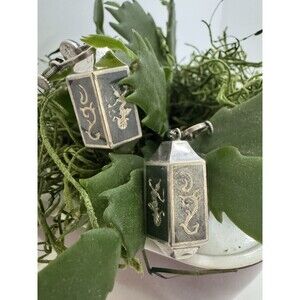 Vintage Siam Sterling Silver Siam Niello Hindu Goddess Screw Back Drop Earrings